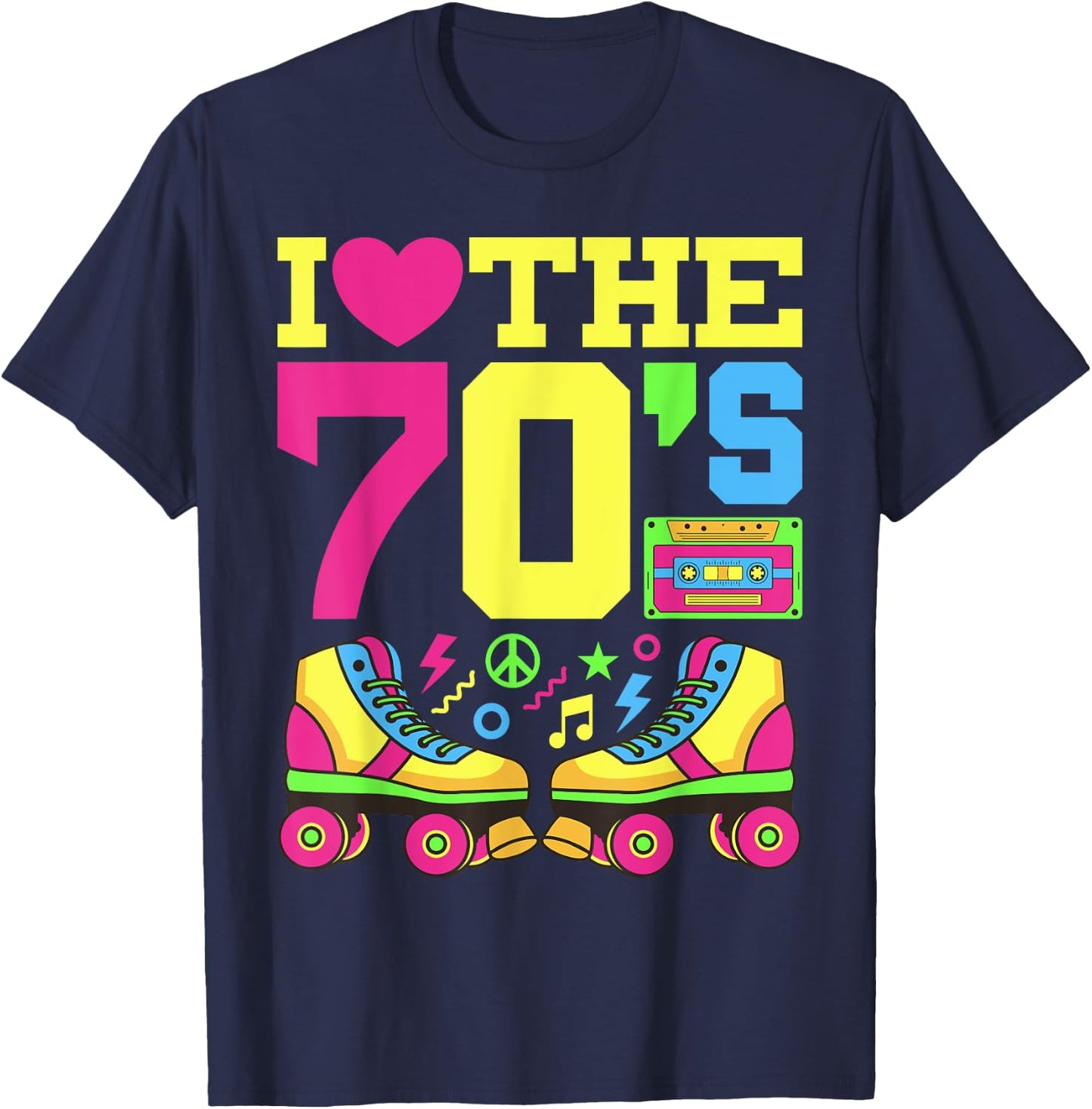 Heart 70s 1970s Fashion Theme Party Outfit Seventies Costume T-Shirt - T-Shirt | Navy