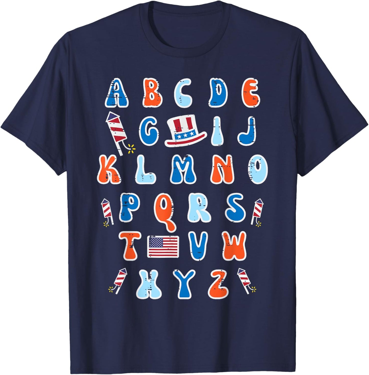 4th Of July Abc Alphabet Patriotic Preschool Teacher Women T-Shirt - T-Shirt | Navy