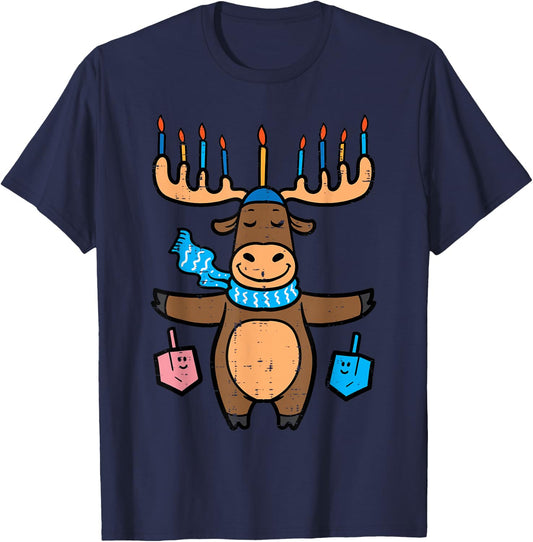 Hanukkah Moose Menorah Antler Chanukah Boys Kids Women Men T-Shirt - T-Shirt | Navy
