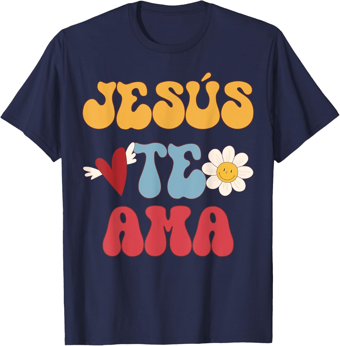 Groovy Spanish, Jesus Loves You Christian 70's Hippie T-Shirt - T-Shirt | Navy