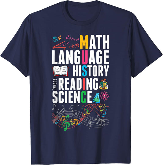 Music Teacher Music Math Language History Reading Science T-Shirt - T-Shirt | Navy