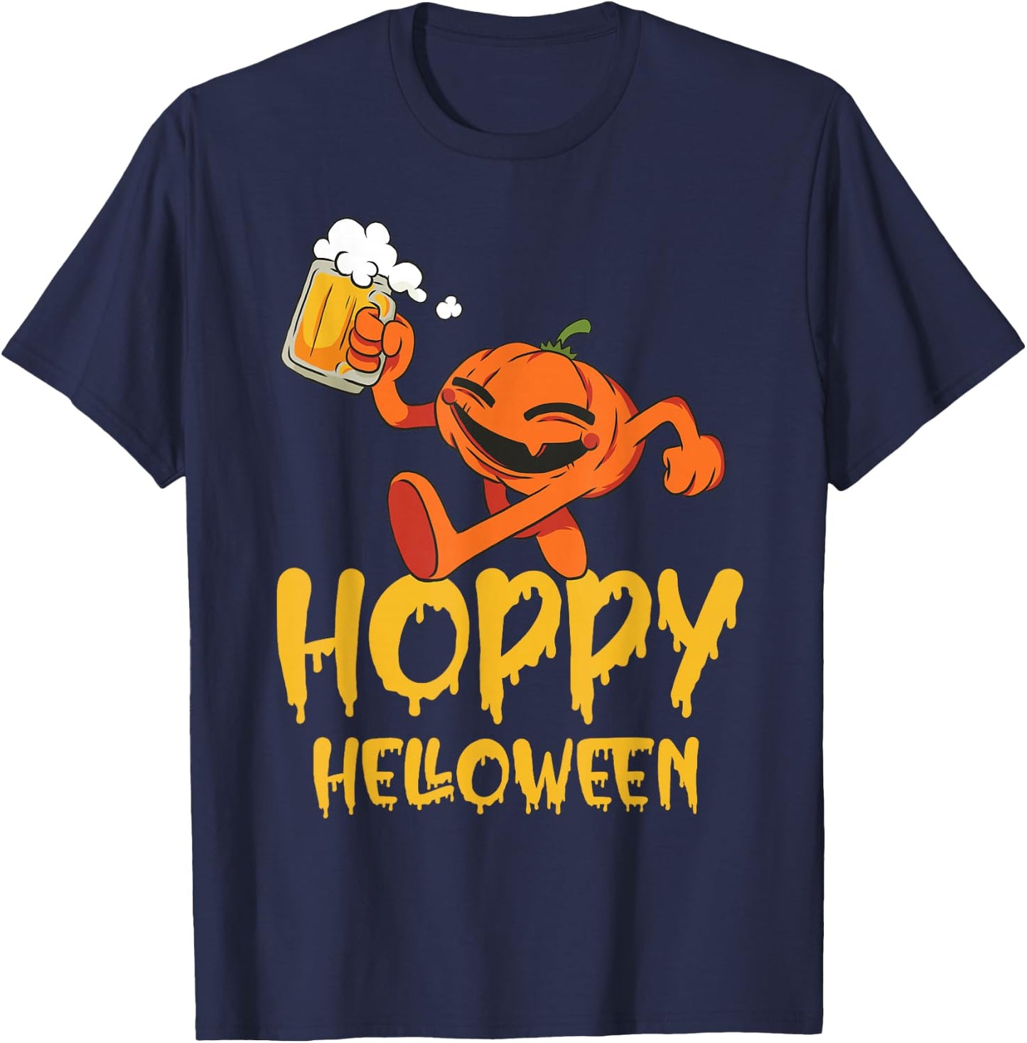 Pumpkin with Beer Mug Funny Hoppy Halloween T-Shirt - T-Shirt | Navy