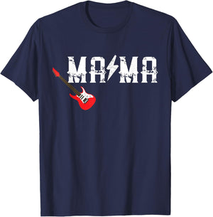 Mama Rockin One Birthday Family Matching Rock Guitar T-Shirt - T-Shirt | Navy