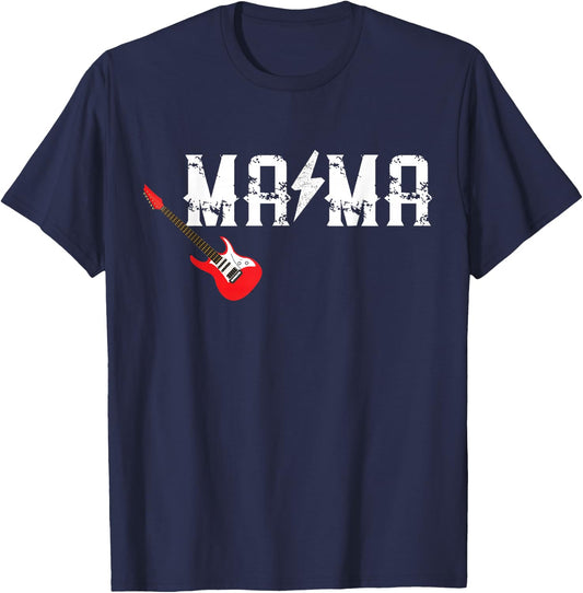 Mama Rockin One Birthday Family Matching Rock Guitar T-Shirt - T-Shirt | Navy
