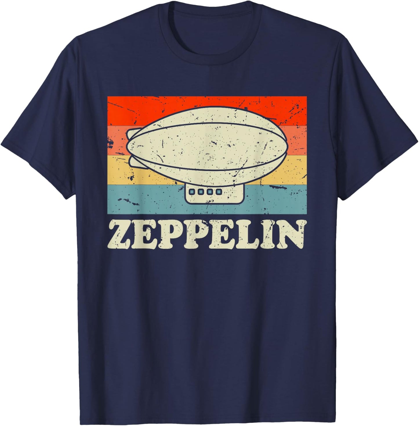 Zeppelin Retro Vintage Sunset 70s 80s Distressed Dirigible T-Shirt - T-Shirt | Navy