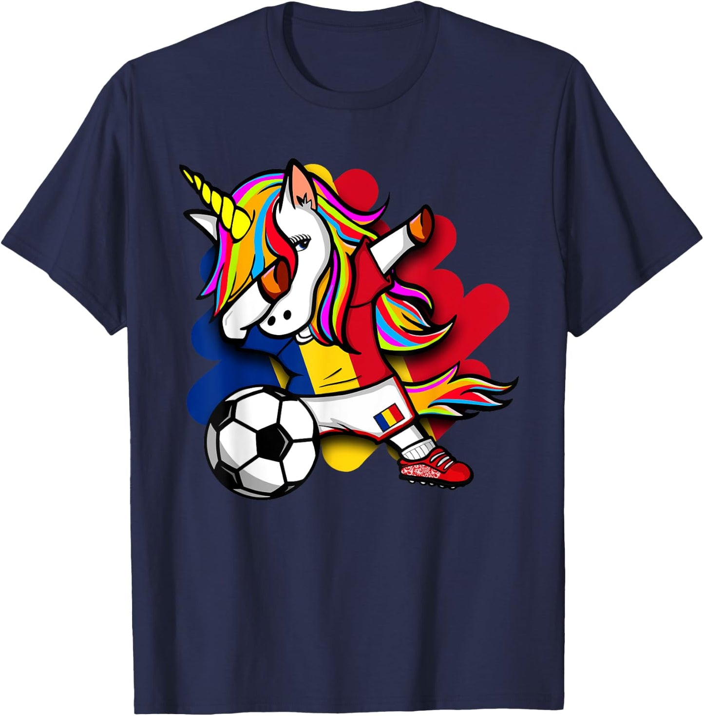 Dabbing Unicorn Romania Soccer Fans Jersey Romanian Football T-Shirt - T-Shirt | Navy