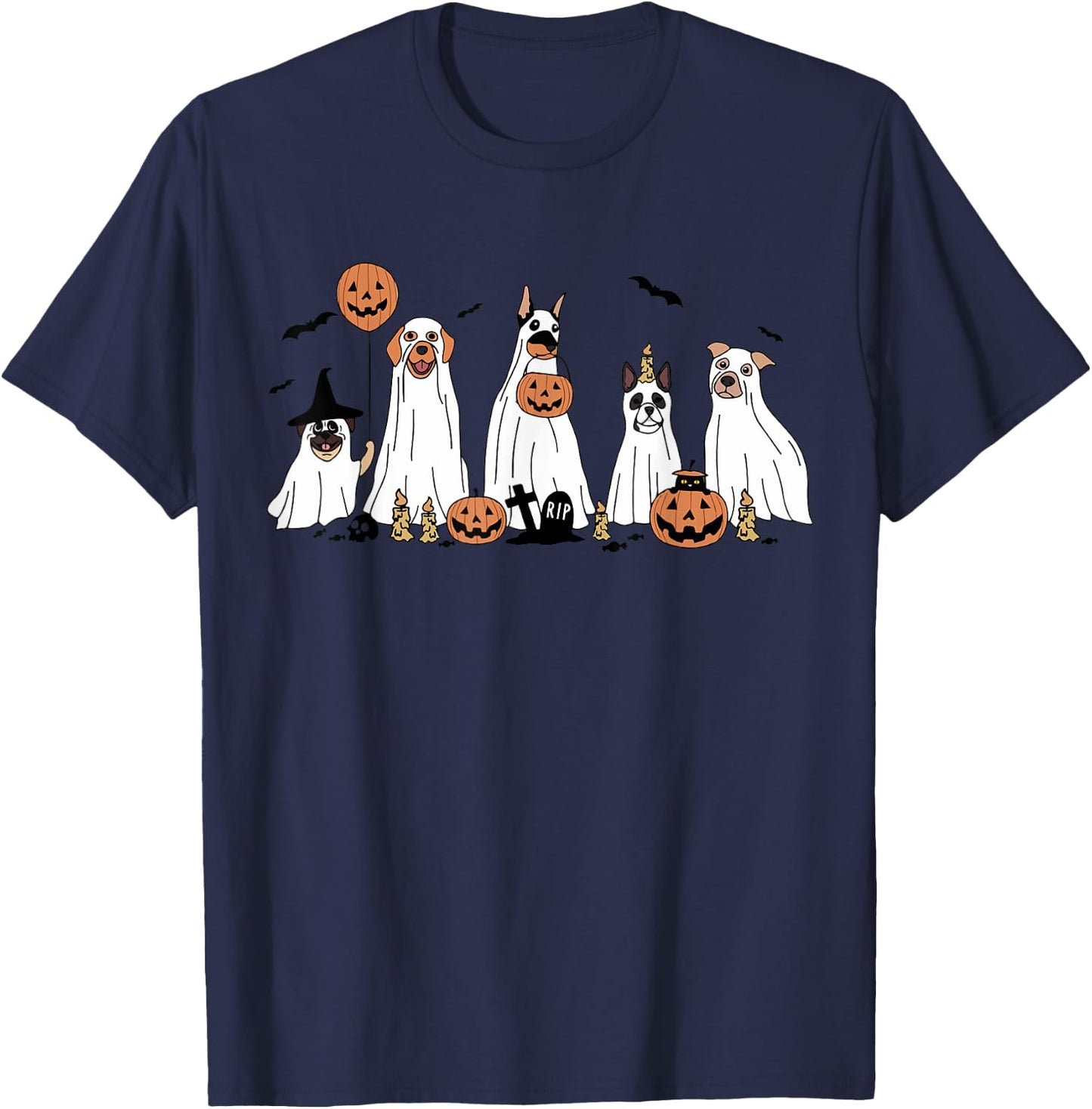 Funny Cute boo Spooky Dogs Luv Dressed as Ghosts T-Shirt - T-Shirt | Navy