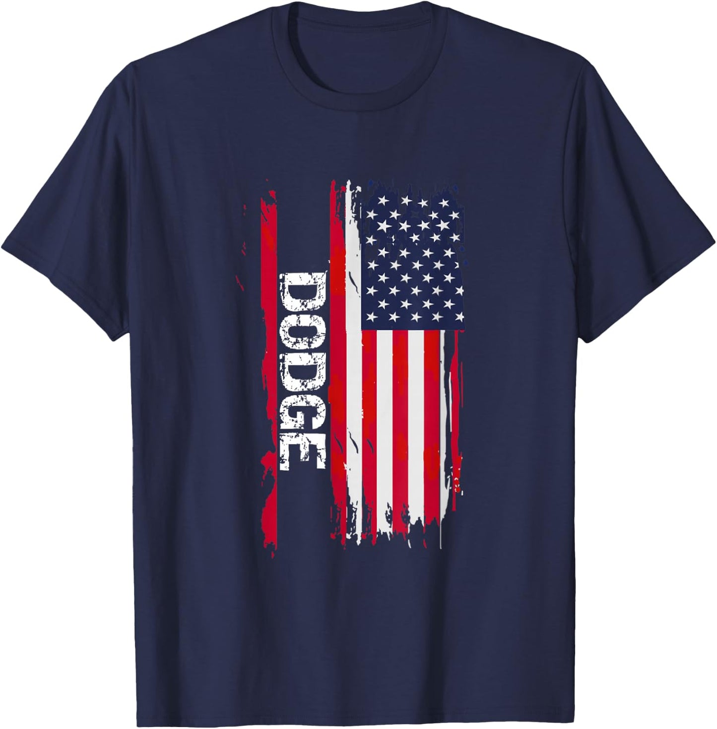 Dodge USA Flag , -Adult, Black, Small, Short Sleeve, Modern, City, Vacation, Exercise and Fitness, , Casual, All Seasons T-Shirt - T-Shirt | Navy