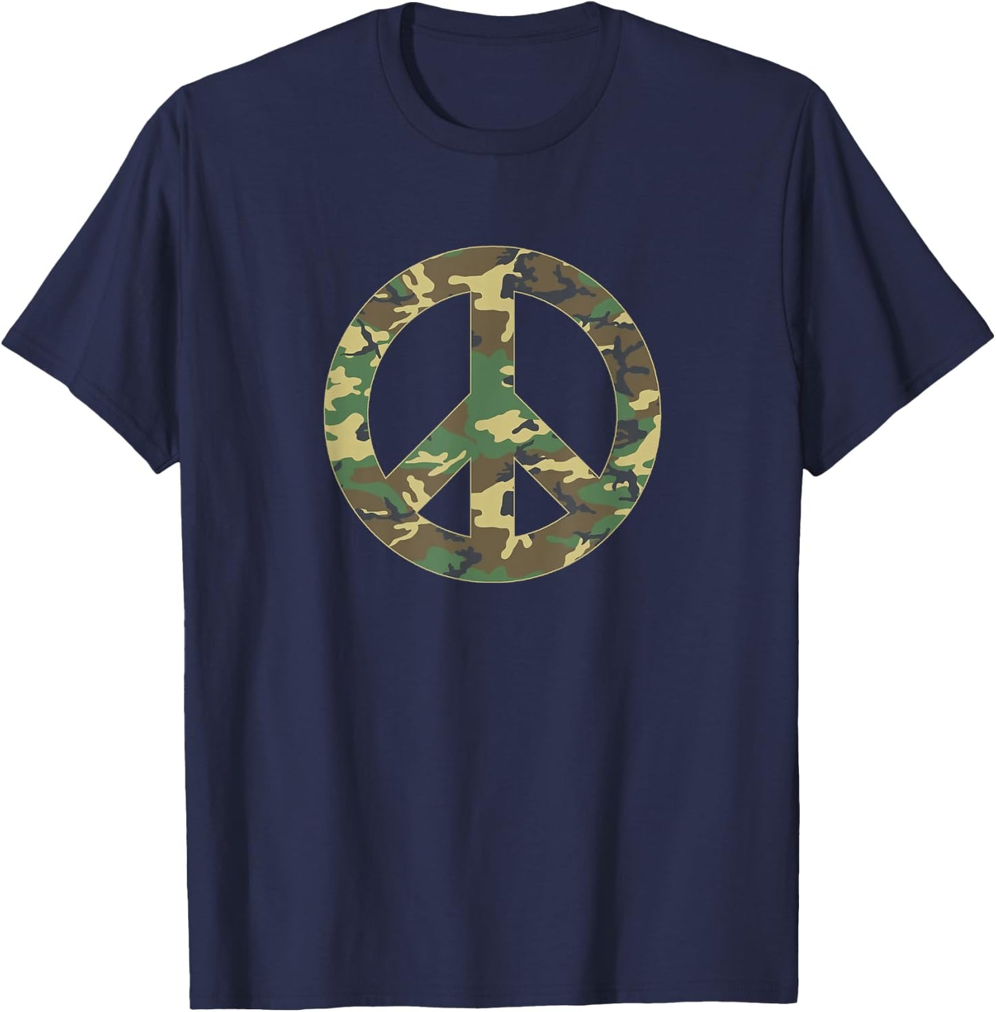 Camo Peace Sign Symbol Camouflage Women Adults T-Shirt - T-Shirt | Navy