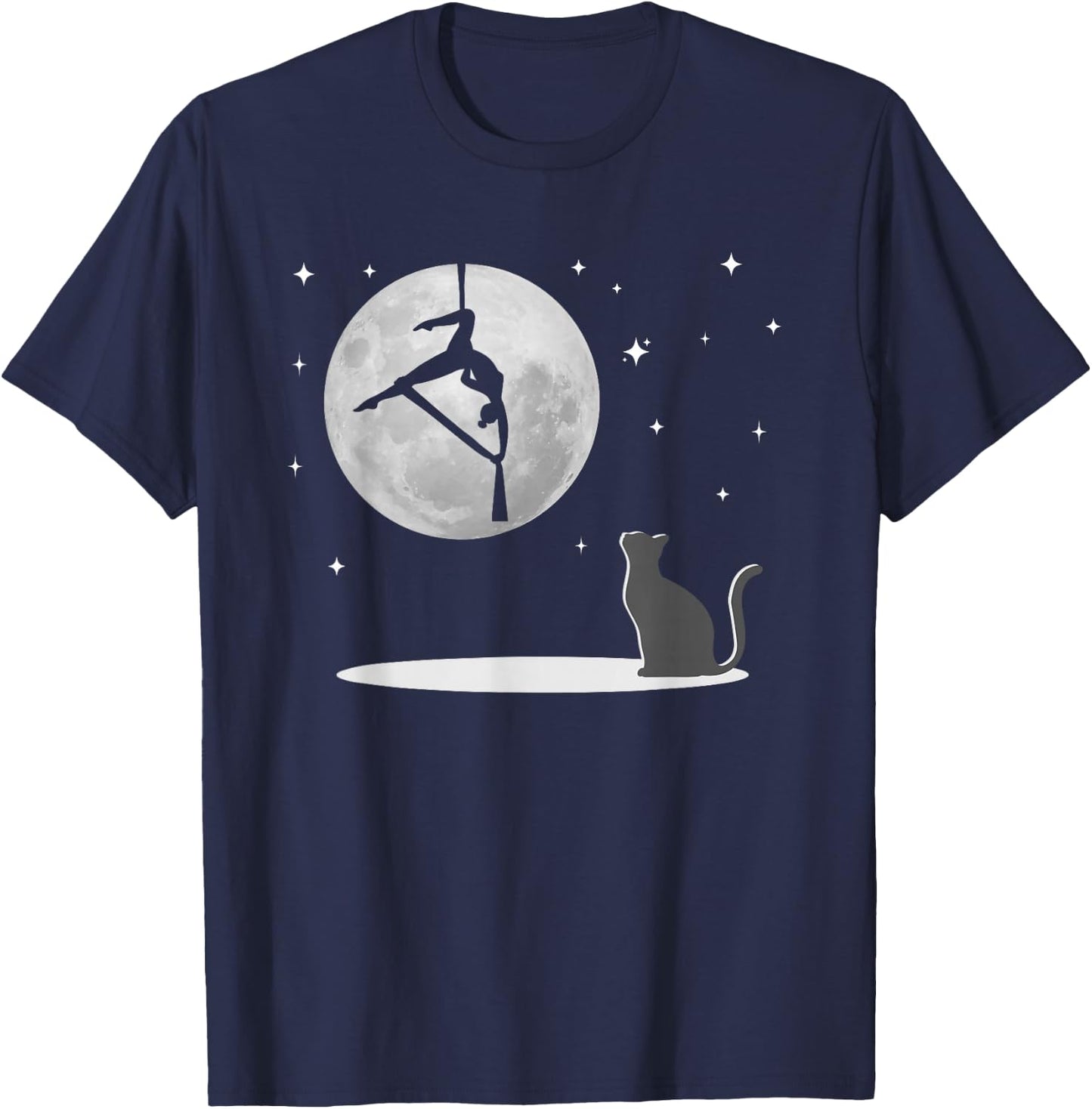 Fly Aerial Yoga Hammock Silks, Stars and Moon Cat, Cat Lover T-Shirt - T-Shirt | Navy