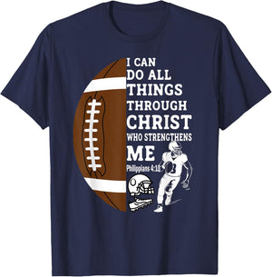 Motivational Bible Verse Christian Gifts Football T-Shirt - T-Shirt | Navy