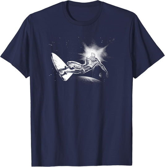 Marvel Fantastic Four Silver Surfer Galactic Cosmic Logo T-Shirt - T-Shirt | Navy