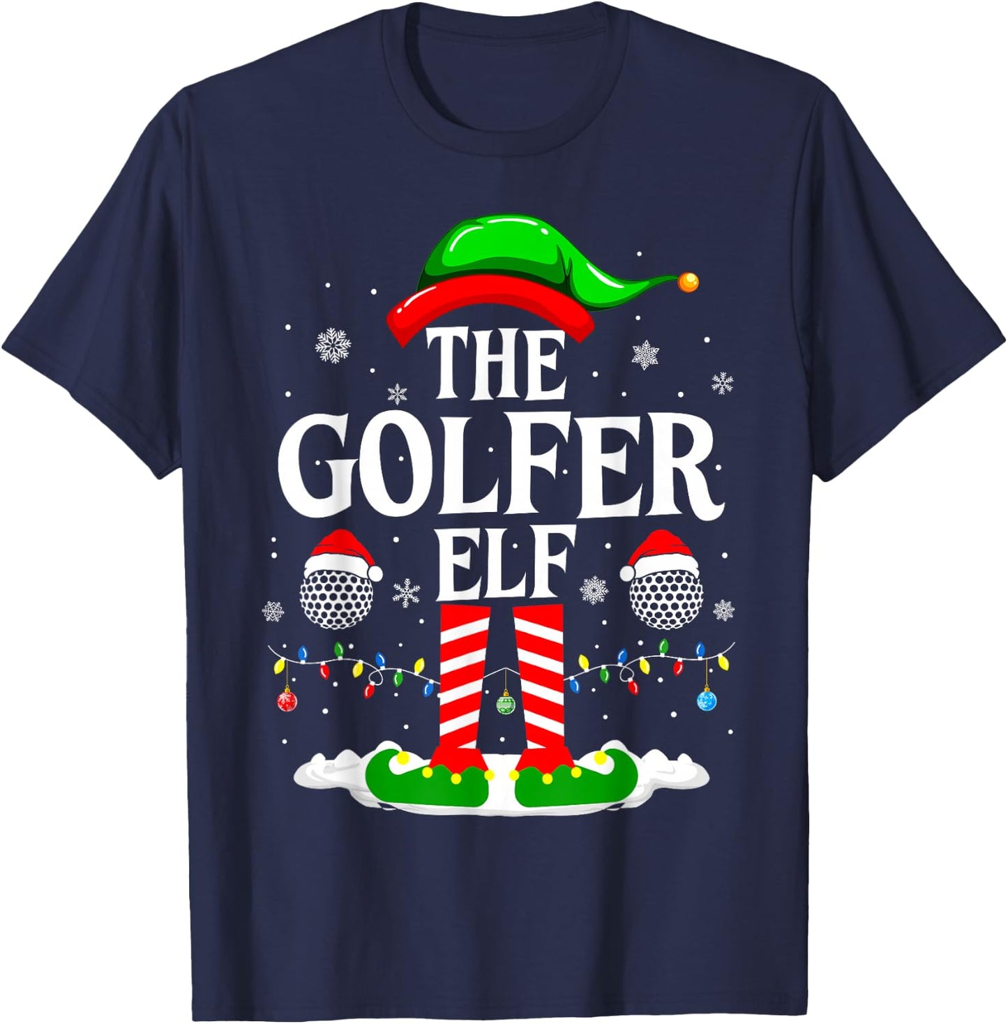 The Golfer Elf Funny Matching Xmas Golfing Christmas Golf T-Shirt - T-Shirt | Navy