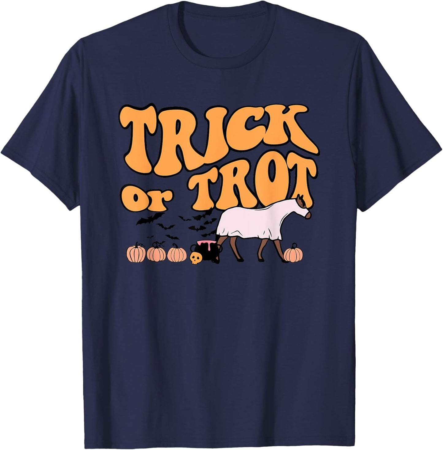 Retro Halloween Horse Spooky Horse Lover Trick Or Trot T-Shirt - T-Shirt | Navy