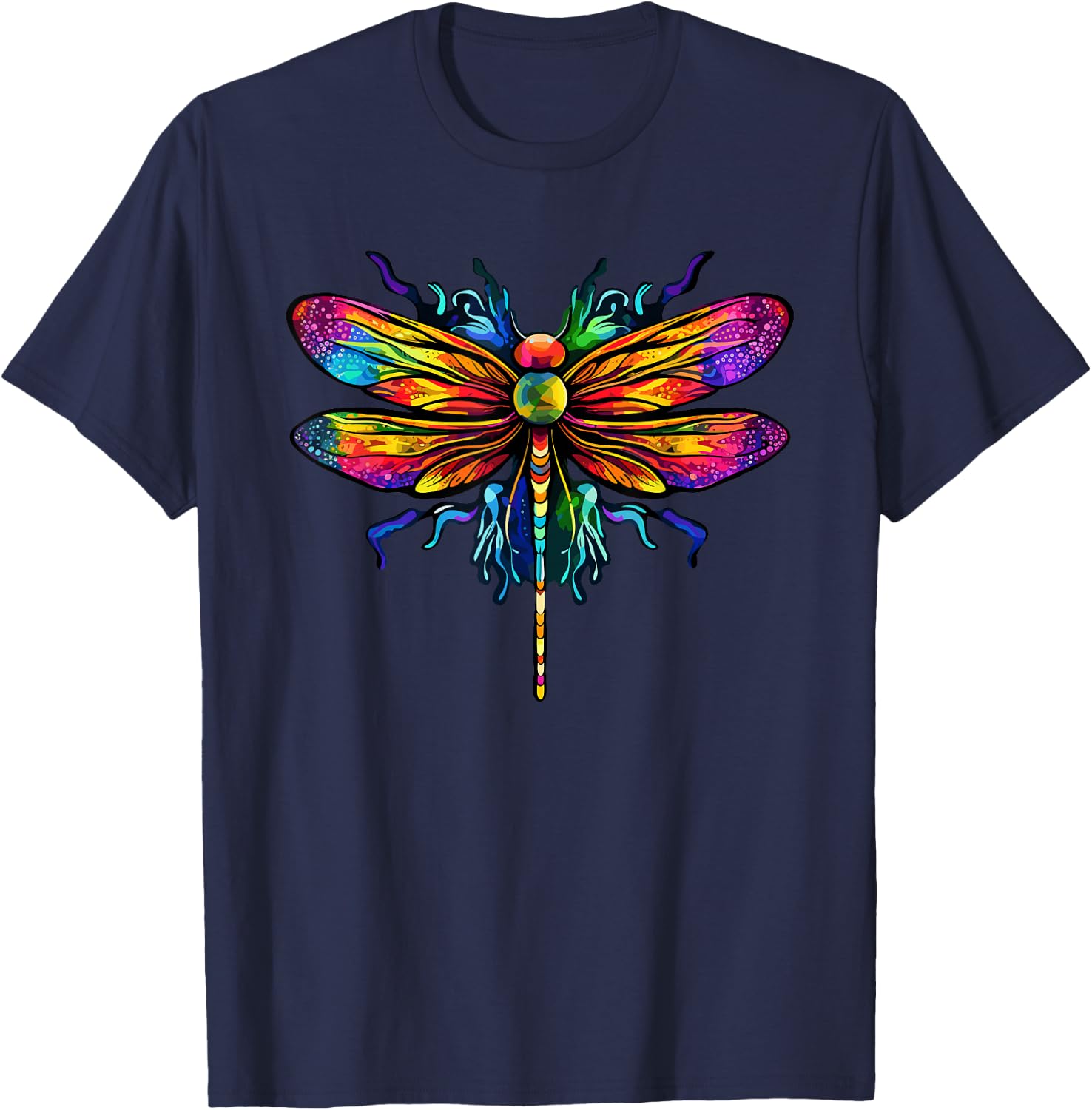 Colorful Dragonfly Art Dragonflies Tie-Dye T-Shirt - T-Shirt | Navy
