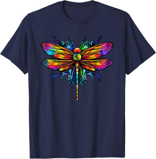 Colorful Dragonfly Art Dragonflies Tie-Dye T-Shirt - T-Shirt | Navy