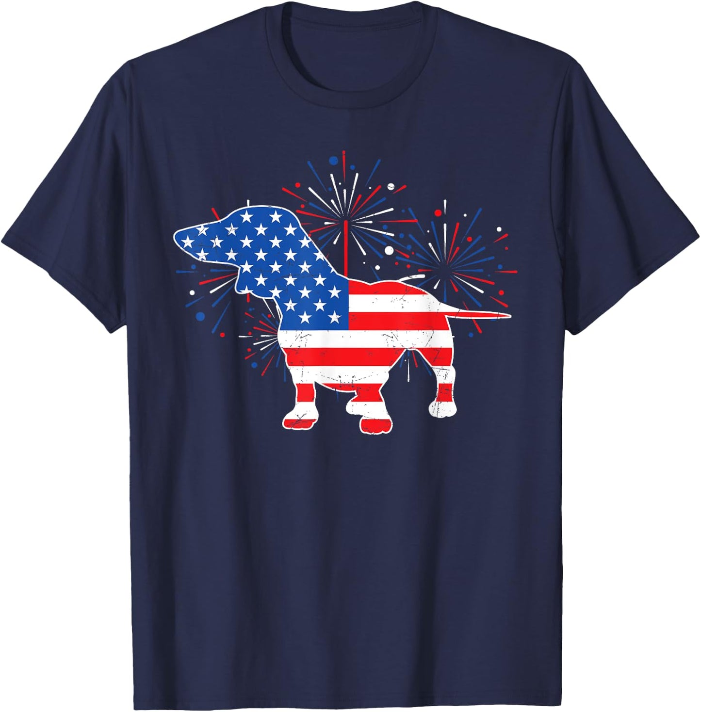 Patriotic American Flag Doxie Lover 4th of July Dachshund T-Shirt - T-Shirt | Navy