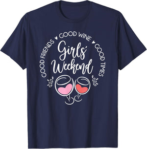 Girls Weekend Trip Vacation Matching Good Friends Wine Time T-Shirt - T-Shirt | Navy