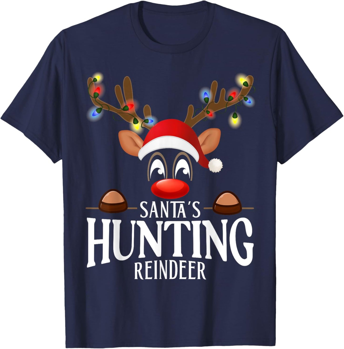Santa's Hunting Reindeer Funny XMas Matching PJS T-Shirt - T-Shirt | Navy