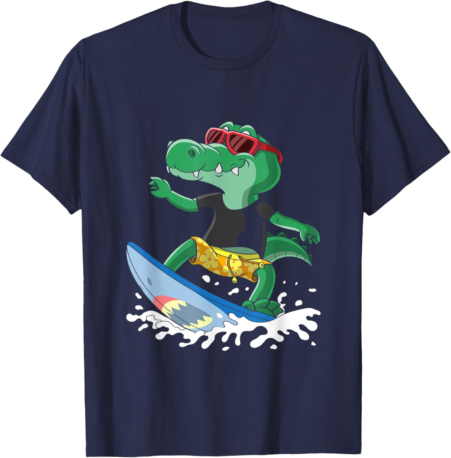 Crocodile with a Surfboard, Surfers Surf Hawaii California T-Shirt - T-Shirt | Navy