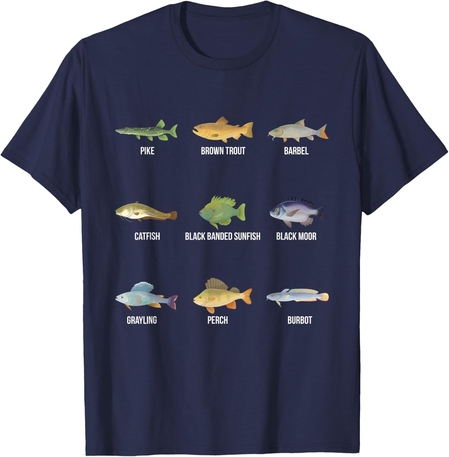 Types of Freshwater Fish Species Funny Fishing Gifts T-Shirt - T-Shirt | Navy