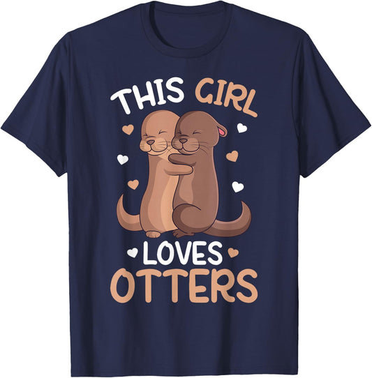 This Girl Loves Loves Otters Girls Kids Otter T-Shirt - T-Shirt | Navy