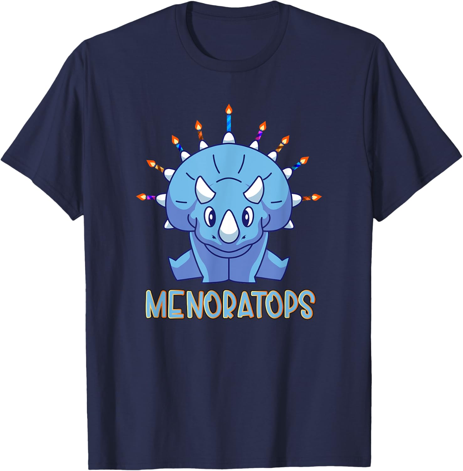 Dinosaur menorah triceratops "menoratops" hanukkah T-Shirt - T-Shirt | Navy