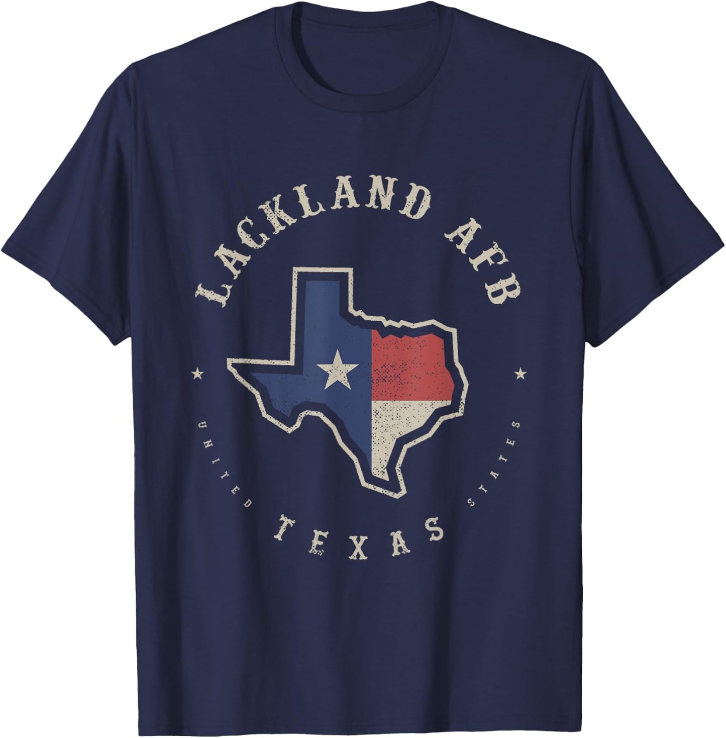 Vintage Lackland AFB Texas State Flag Map Souvenir Gift T-Shirt - T-Shirt | Navy