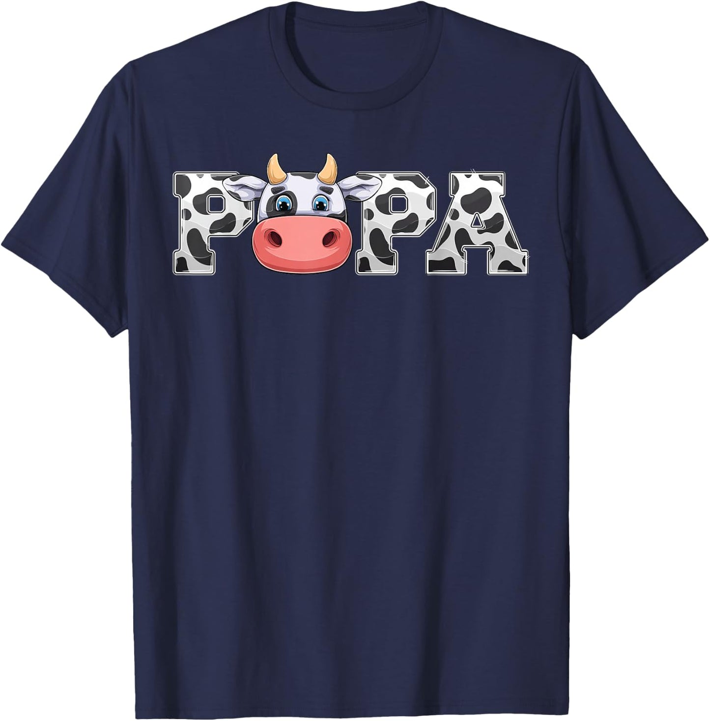 Papa Cow Print Cowboy Animal Pattern Farmer Cow Father Papa T-Shirt - T-Shirt | Navy