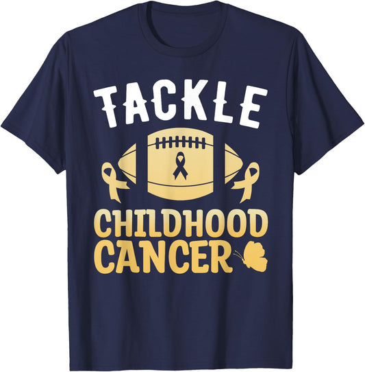 Football Childhood Cancer Awareness Tackle Childhood Cancer T-Shirt - T-Shirt | Navy