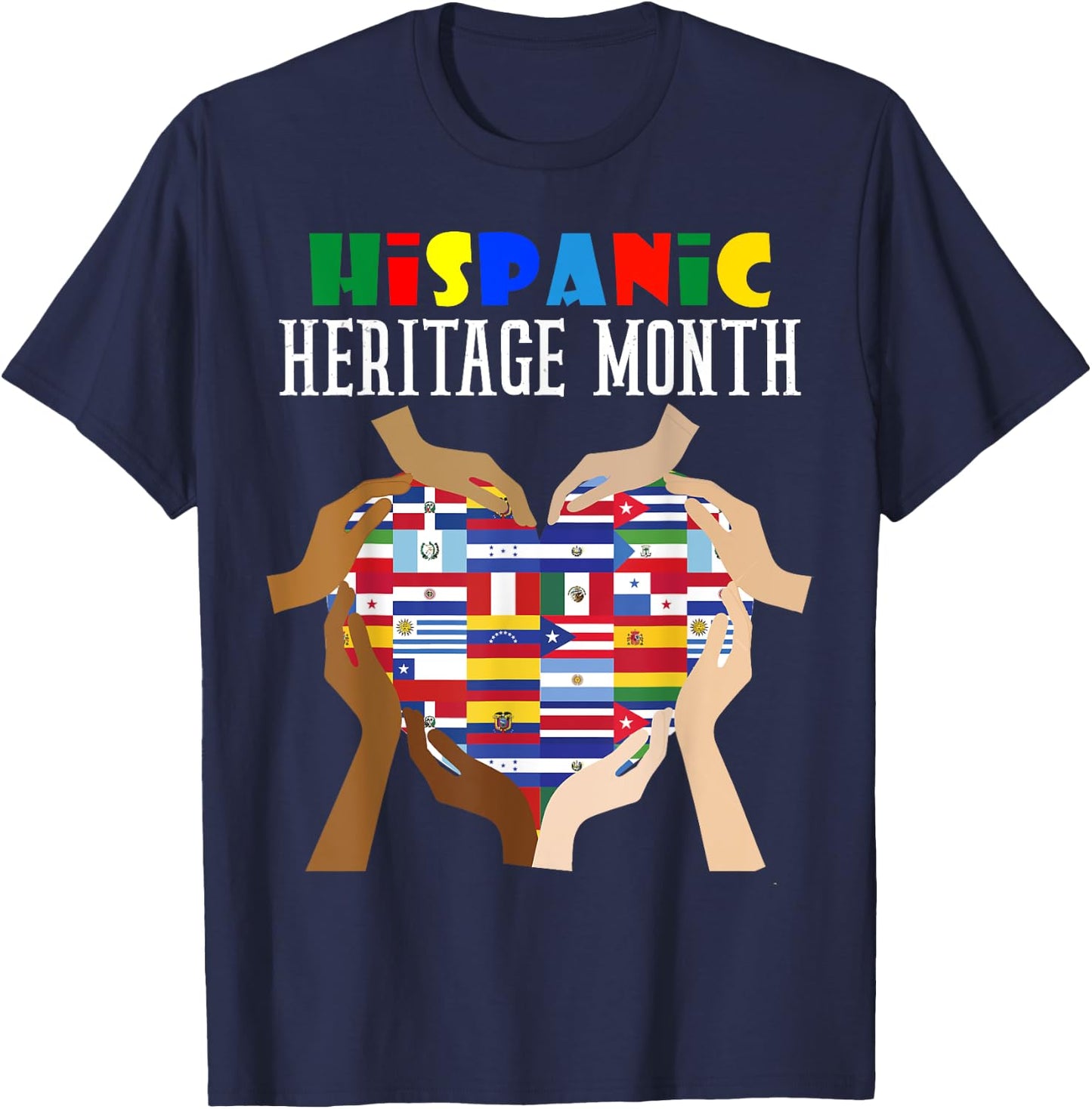 Hispanic Heritage Month All Countries Flag Heart Hands Women T-Shirt - T-Shirt | Navy