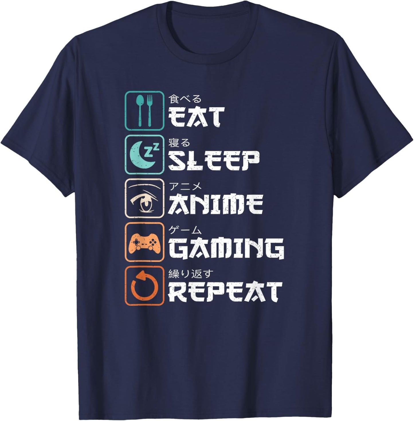 Eat Sleep Anime Gaming Repeat Manga Funny Gamer Men Boys T-Shirt - T-Shirt | Navy