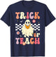 Groovy Teacher Halloween Retro Trick or Teach Floral Ghost T-Shirt - T-Shirt | Navy