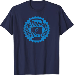 Mountain Biker Bike Rider and Beer Drinker: Bikes & Beer T-Shirt - T-Shirt | Navy