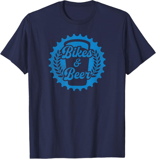 Mountain Biker Bike Rider and Beer Drinker: Bikes & Beer T-Shirt - T-Shirt | Navy
