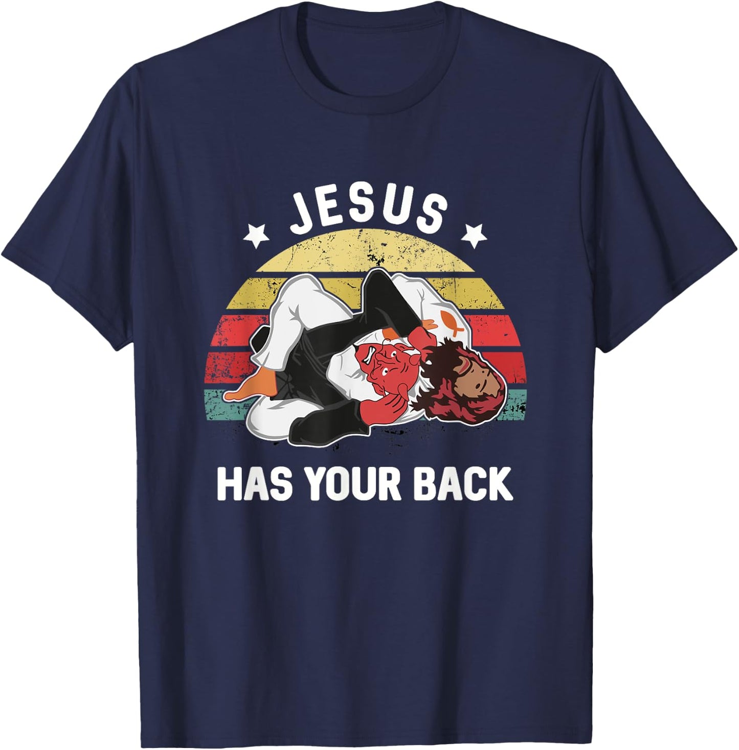 Jesus Has Your Back Jiu Jitsu Retro Christian T-Shirt - T-Shirt | Navy