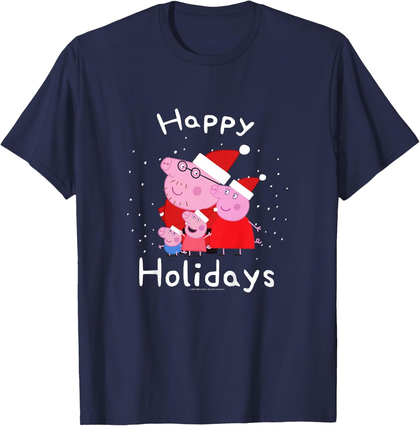 Kids Peppa Pig Christmas Happy Holidays Family Group Shot T-Shirt - T-Shirt | Navy