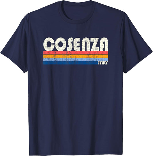 Cosenza, Italy Retro 70s 80s Style T-Shirt - T-Shirt | Navy