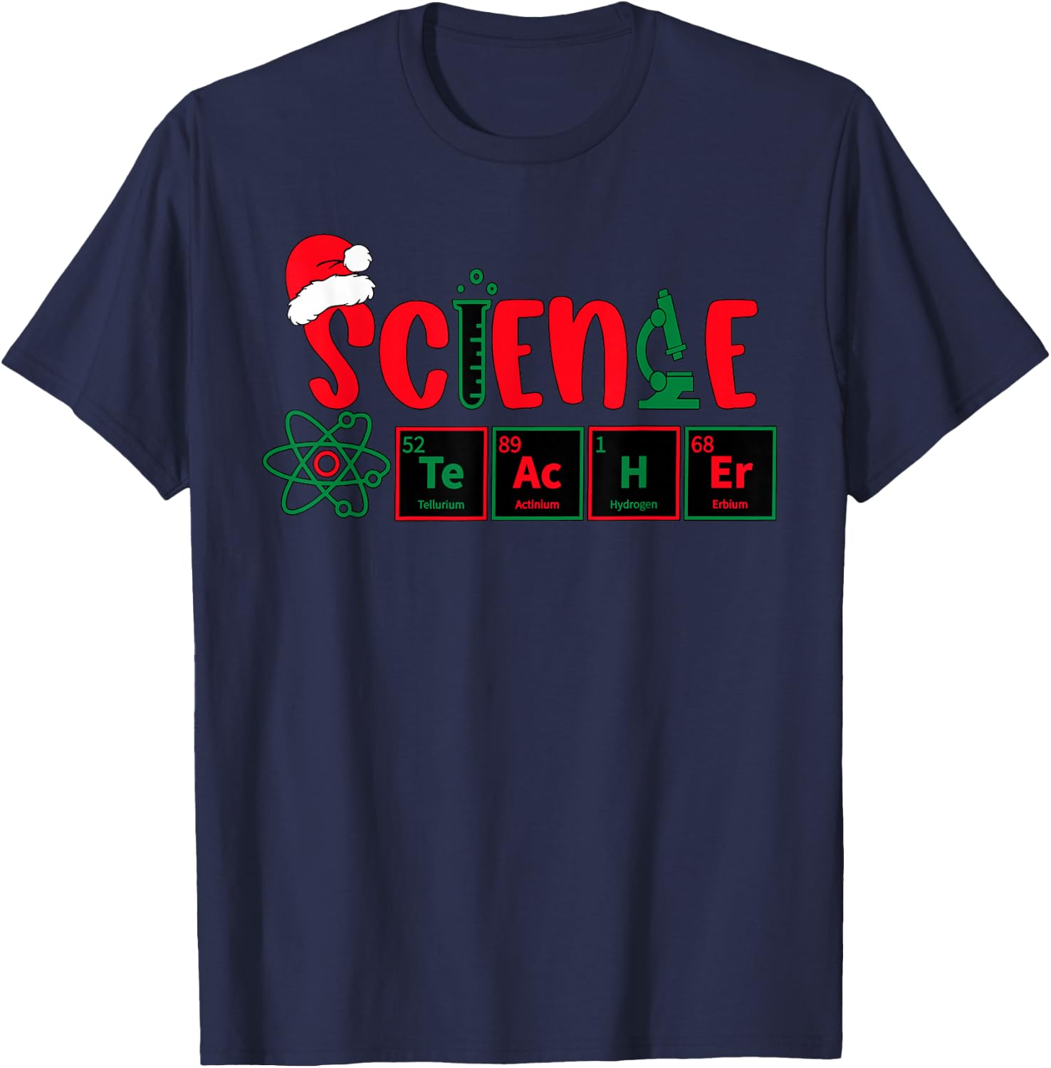 Christmas Science Teacher Santa Educator Chemical Elements T-Shirt - T-Shirt | Navy