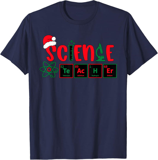 Christmas Science Teacher Santa Educator Chemical Elements T-Shirt - T-Shirt | Navy
