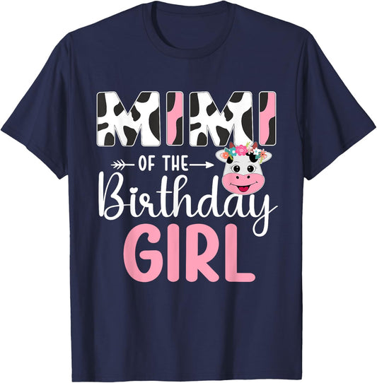 Mimi Of The Birthday Girl Farm Cow 1 St Birthday Girl T-Shirt - T-Shirt | Navy