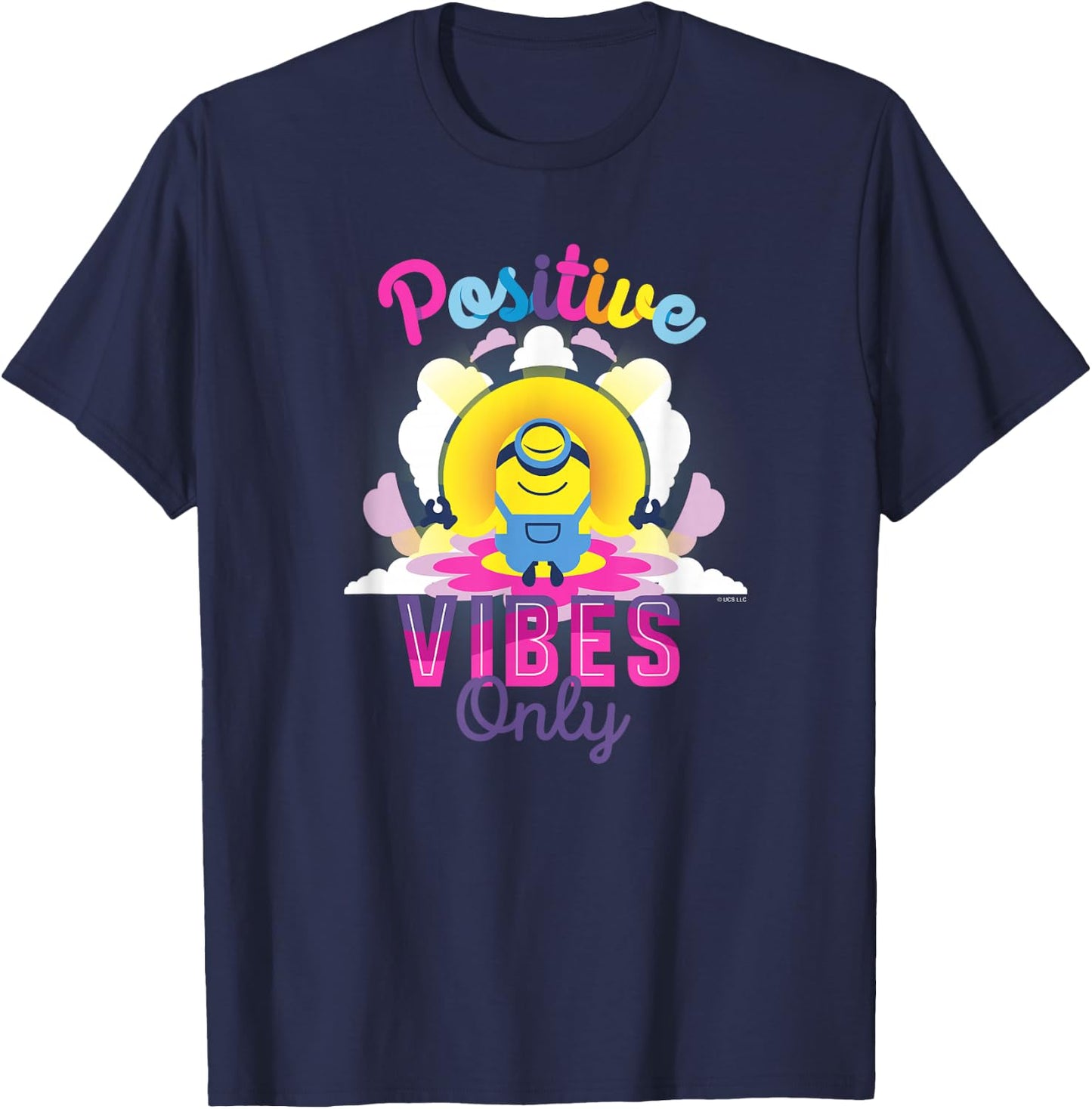 Minions Stuart Positive Vibes Only Poster T-Shirt - T-Shirt | Navy