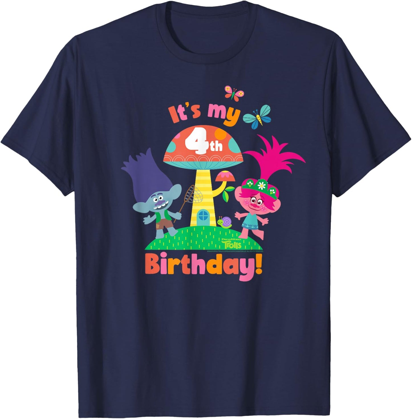 DreamWorks Trolls Poppy and Branch 4th Birthday T-Shirt - T-Shirt | Navy