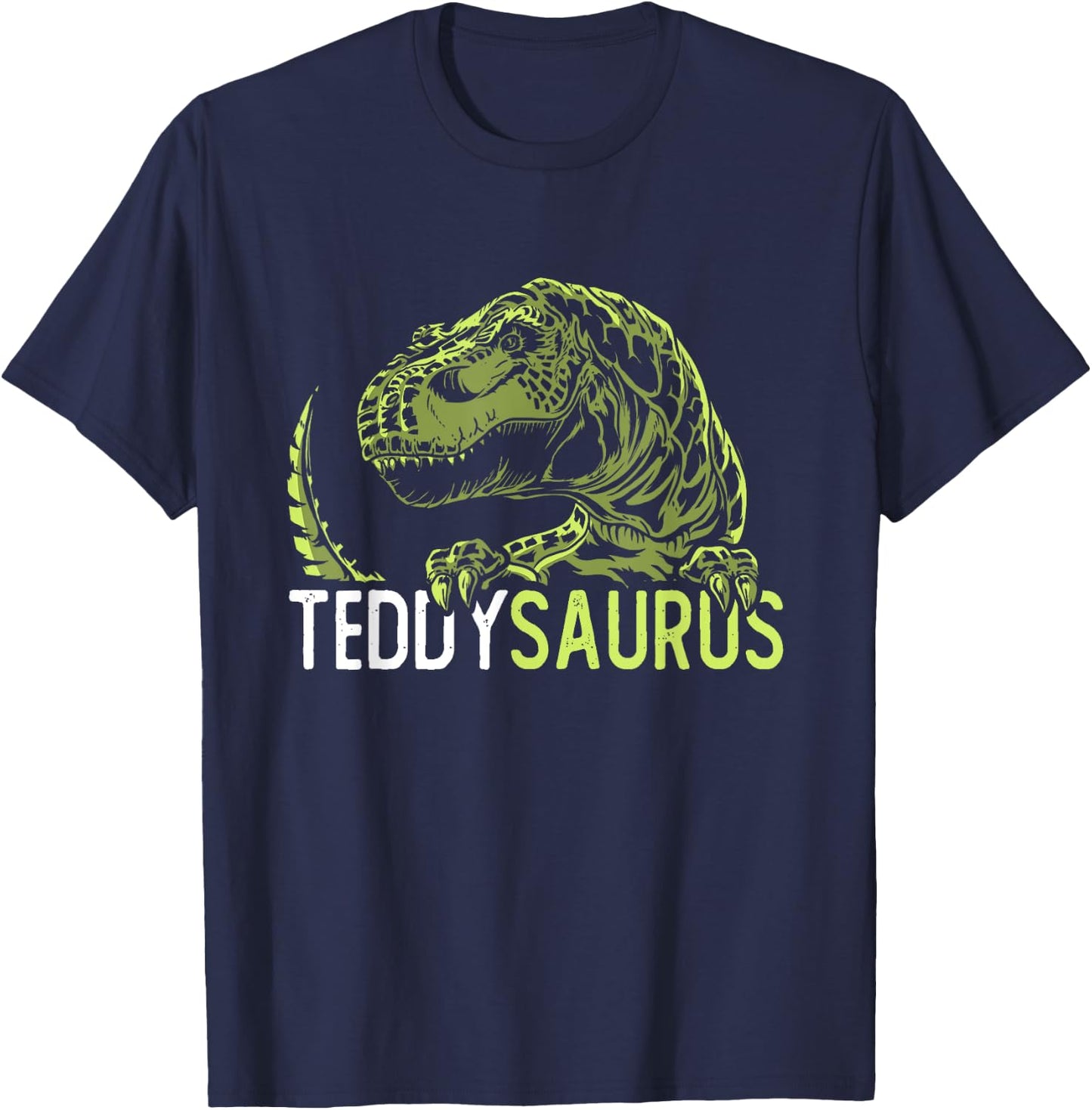 Teddy Saurus Personalised Name Dinosaur T-Rex T-Shirt - T-Shirt | Navy