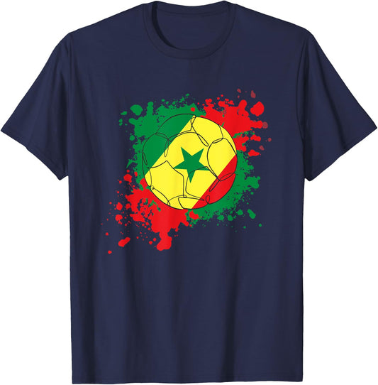 Soccer Ball With The Flag Of Senegal T-Shirt - T-Shirt | Navy