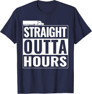 Straight Outta Hours Funny Trucker Semi Truck Driver Dad T-Shirt - T-Shirt | Navy