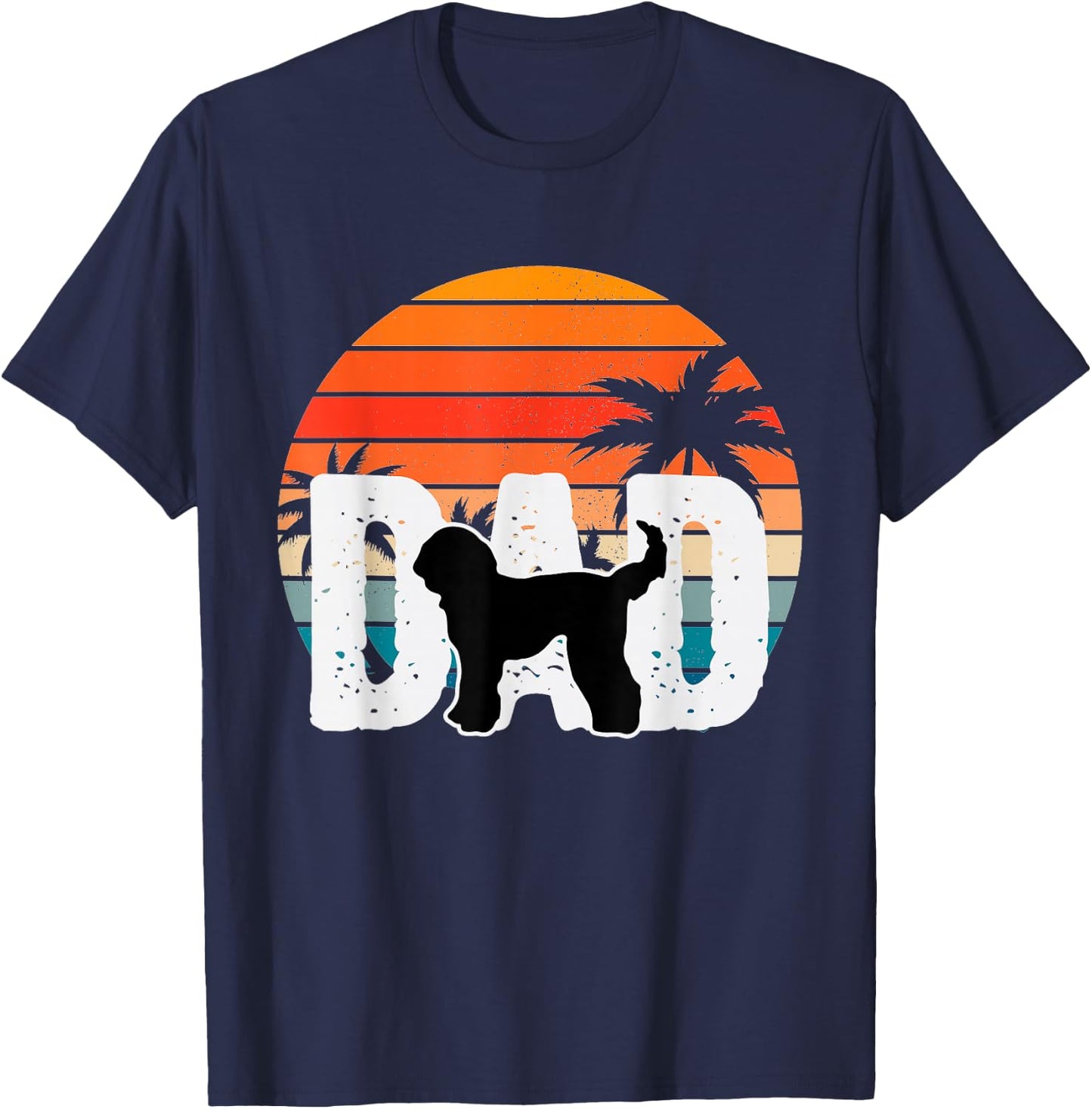 Whoodle Dog Dad Retro Sunset 90s Vintage T-Shirt - T-Shirt | Navy