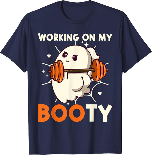 Working On My Booty Ghost Boo Gym Lover Halloween Funny T-Shirt - T-Shirt | Navy