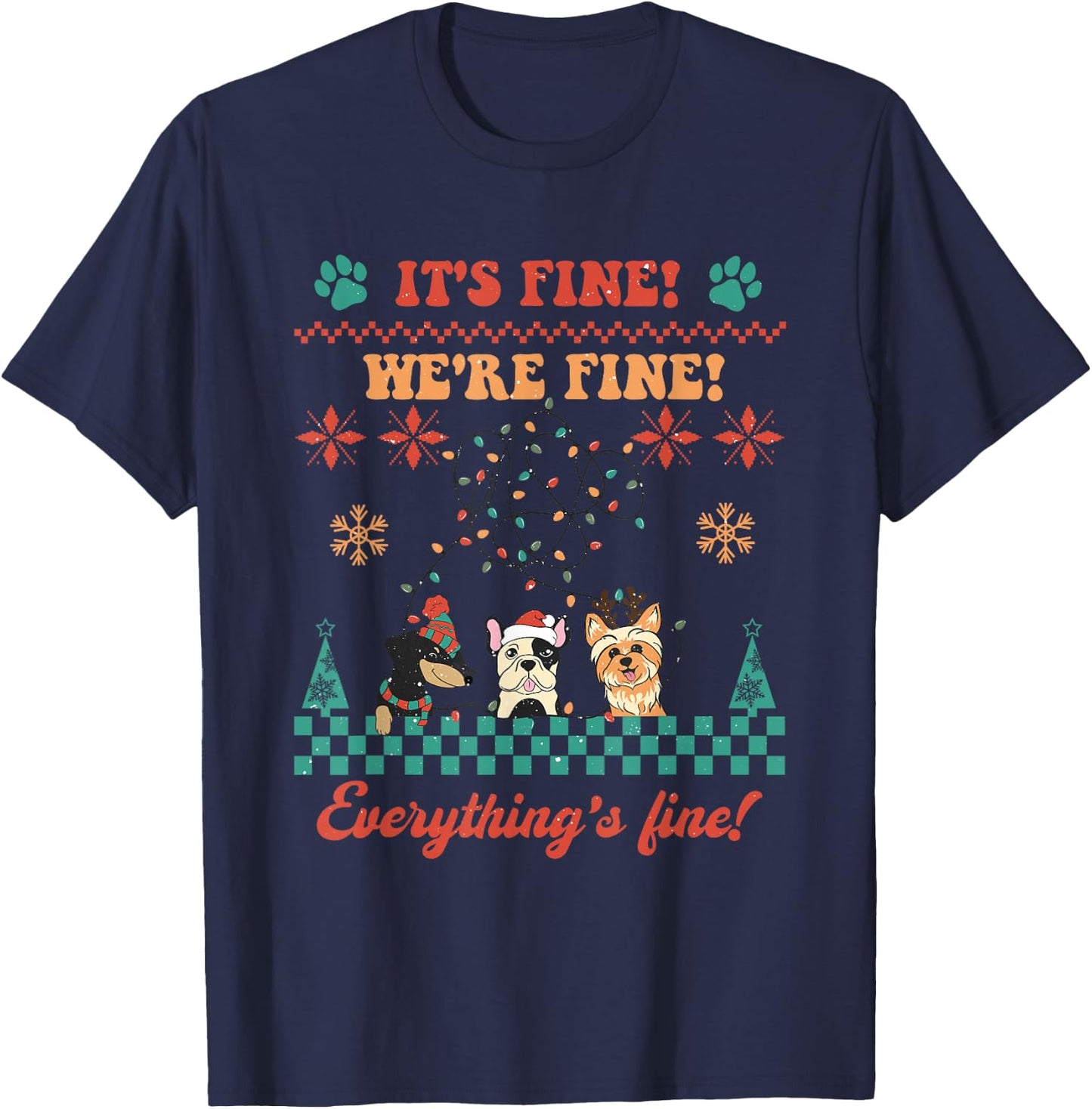 Dog Lover Christmas Ugly Sweater Cute Puppy Owner Funny Xmas T-Shirt - T-Shirt | Navy