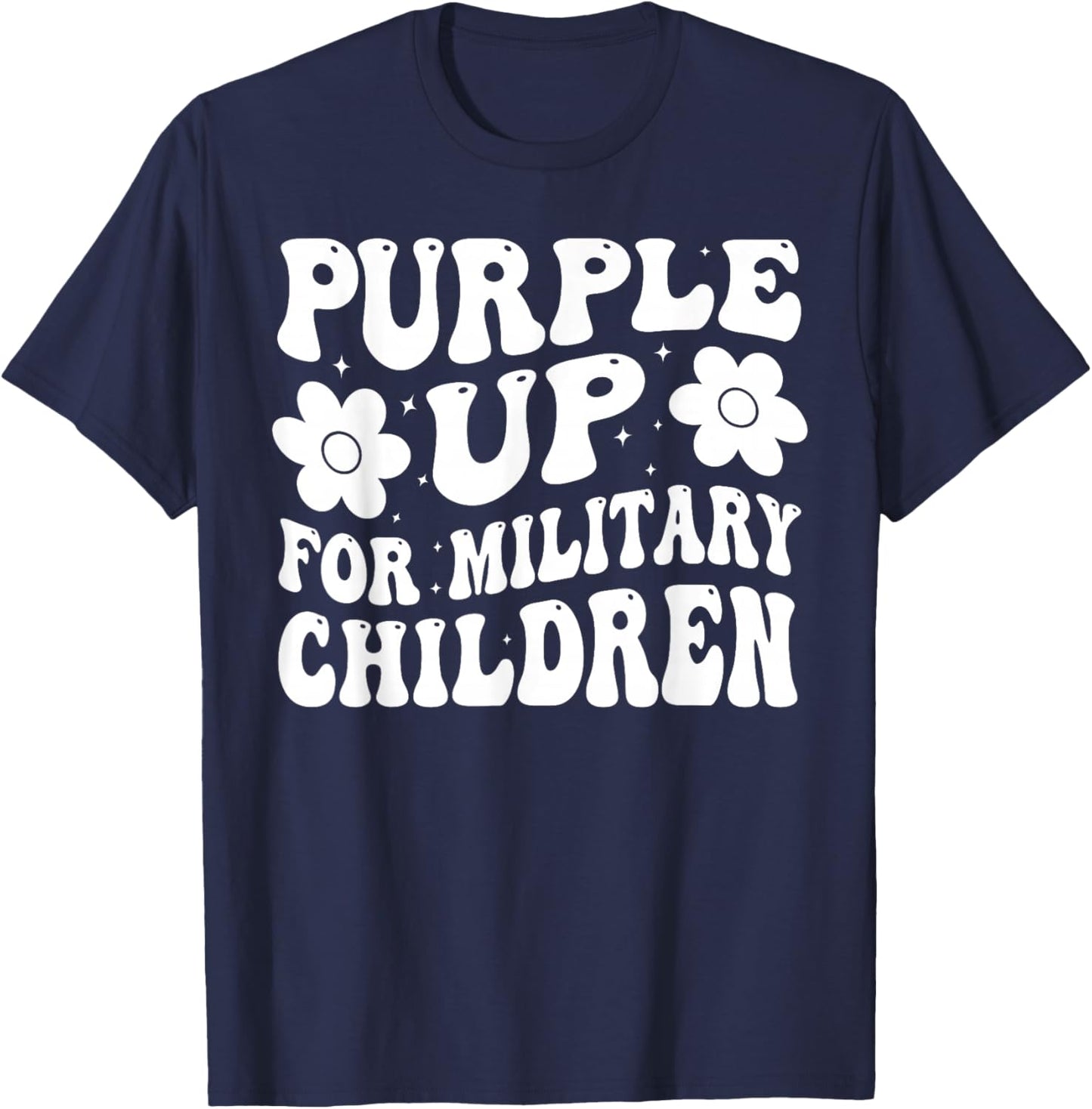 Purple Up For Military Kids Military Child Month Groovy T-Shirt - T-Shirt | Navy